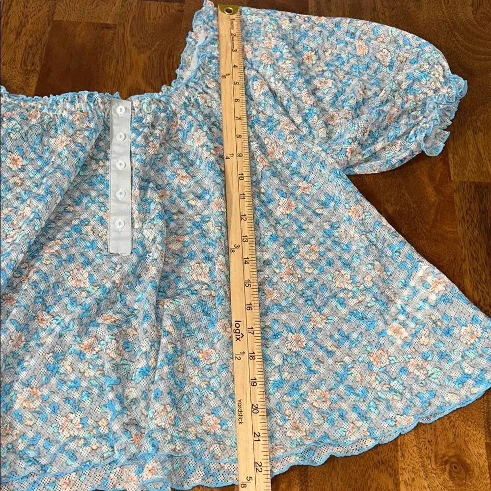 Free People Astra Peasant Teal and Peach Patterned Blouse S